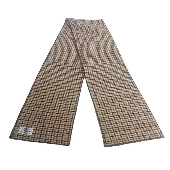 Vintage Amana Woolen Mills Brown Plaid Wool Scarf - Picture 2 of 6